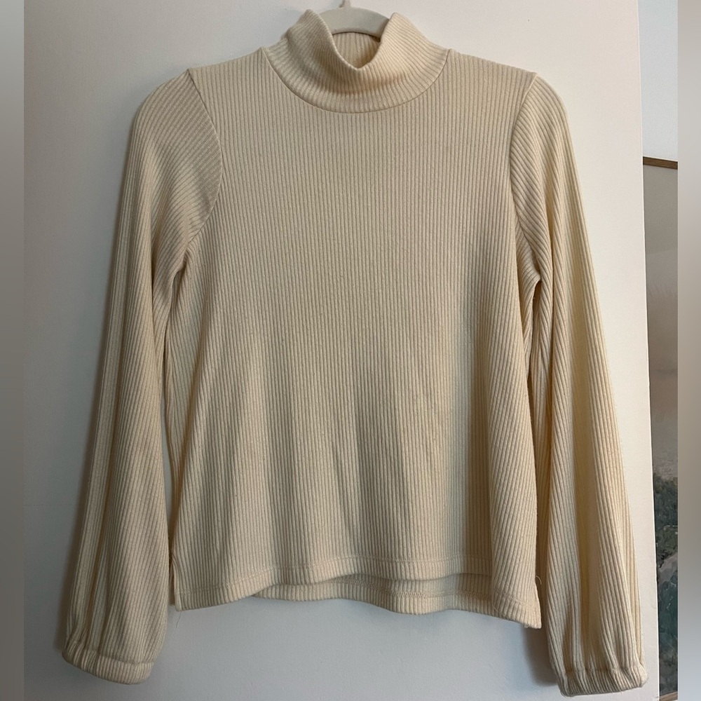 Madewell Cream Turtleneck Ribbed Sweater